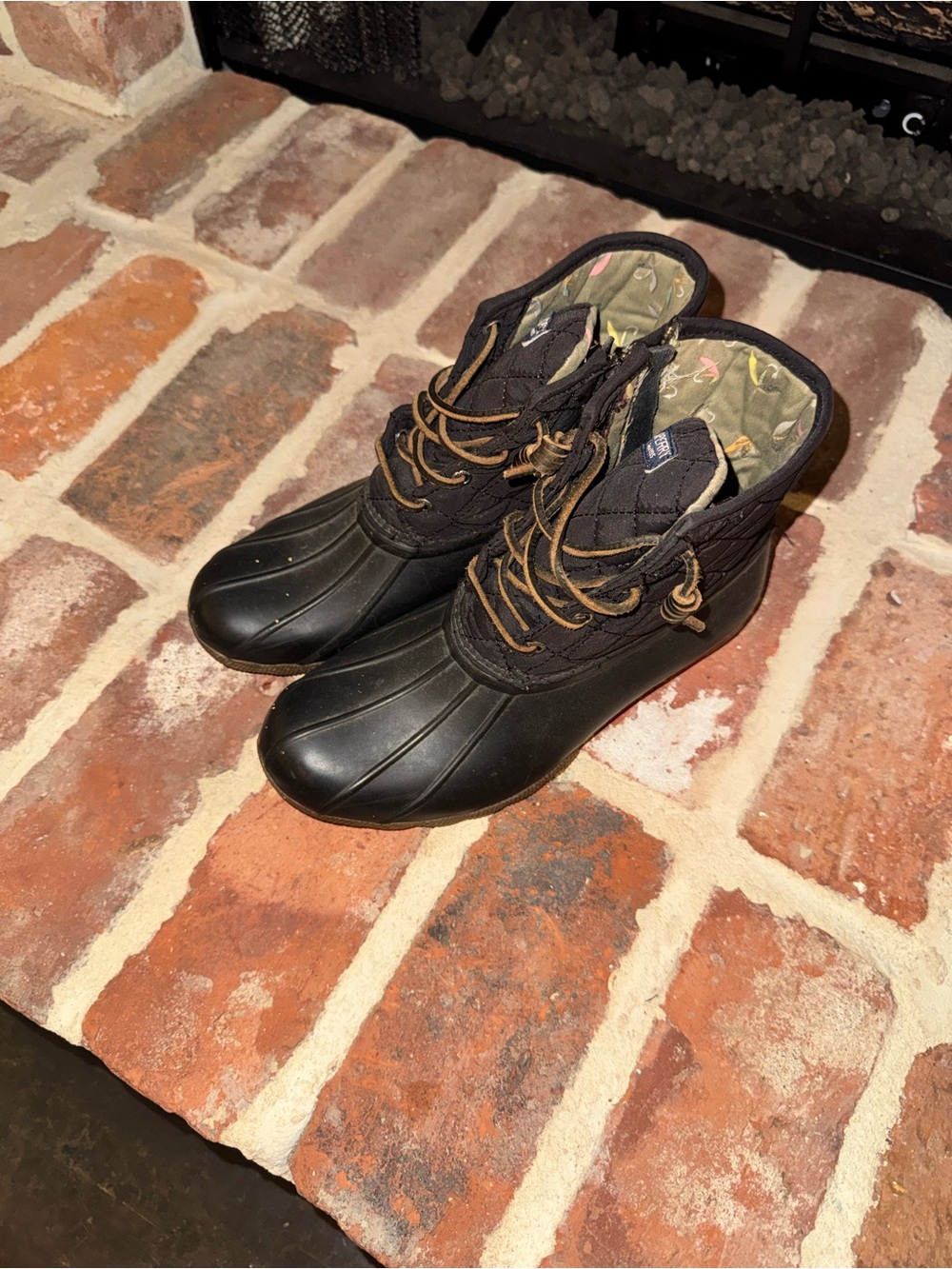 Sperry Black and Brown Lace-Up Duck Boots